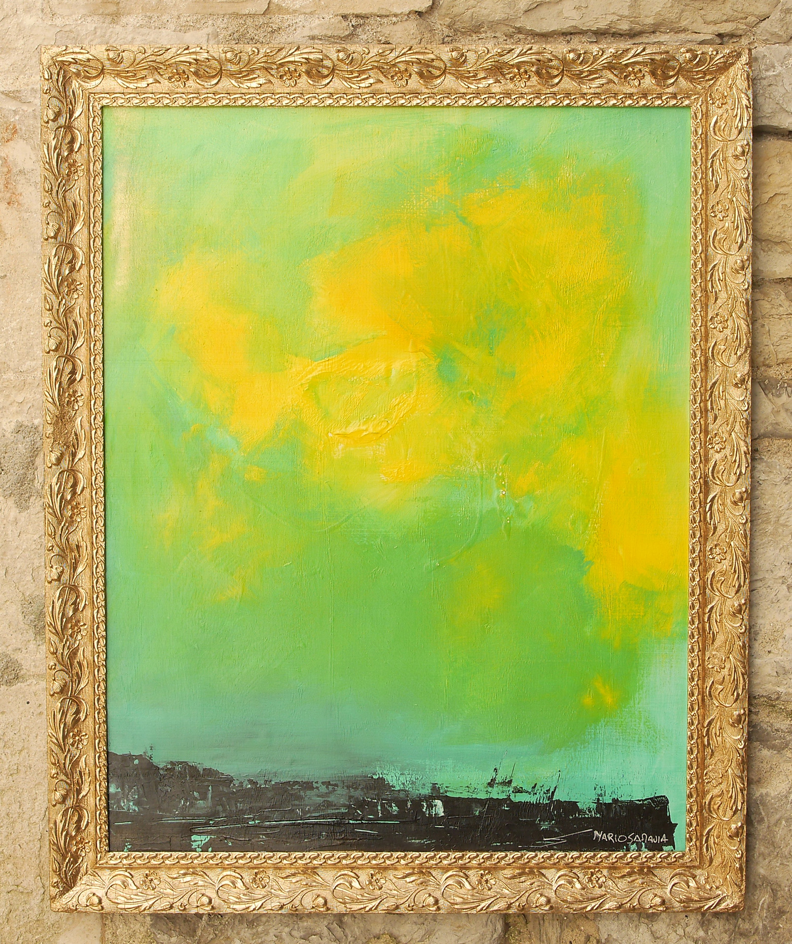 Atelier Mario Saravia, Peinture acrylique avec cadre de récupération