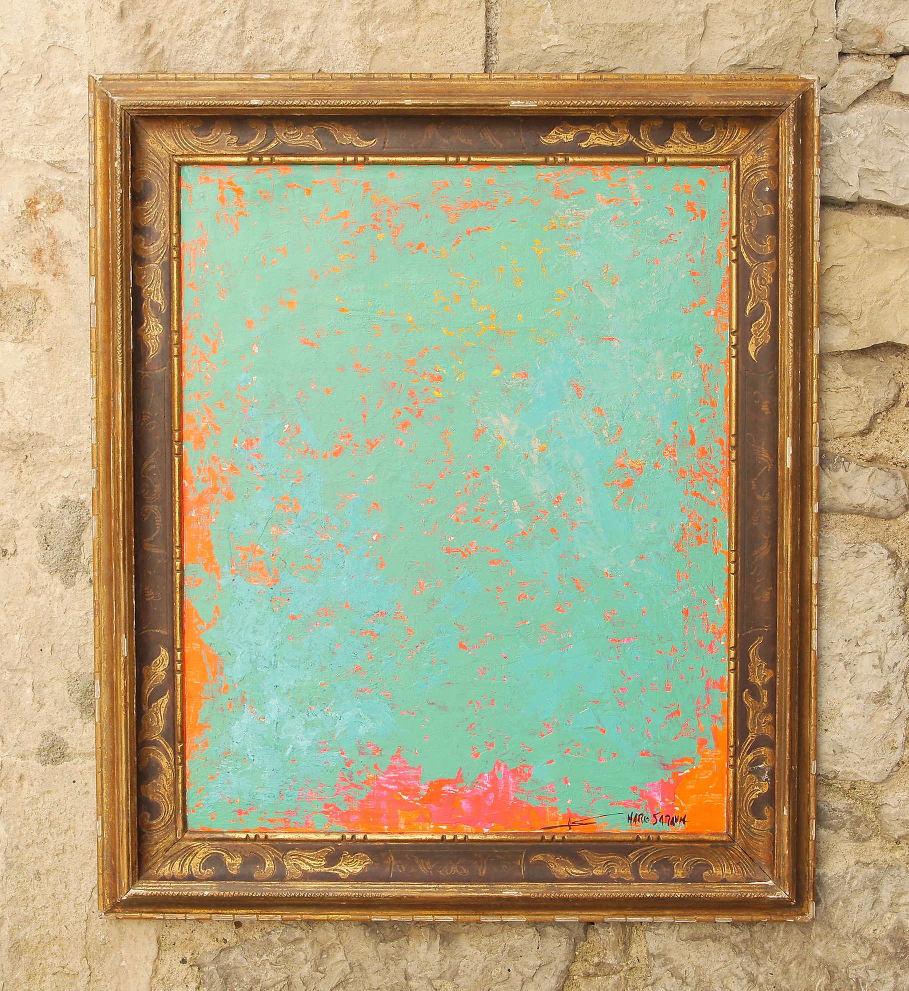 Atelier Mario Saravia, Peinture acrylique avec cadre de récupération