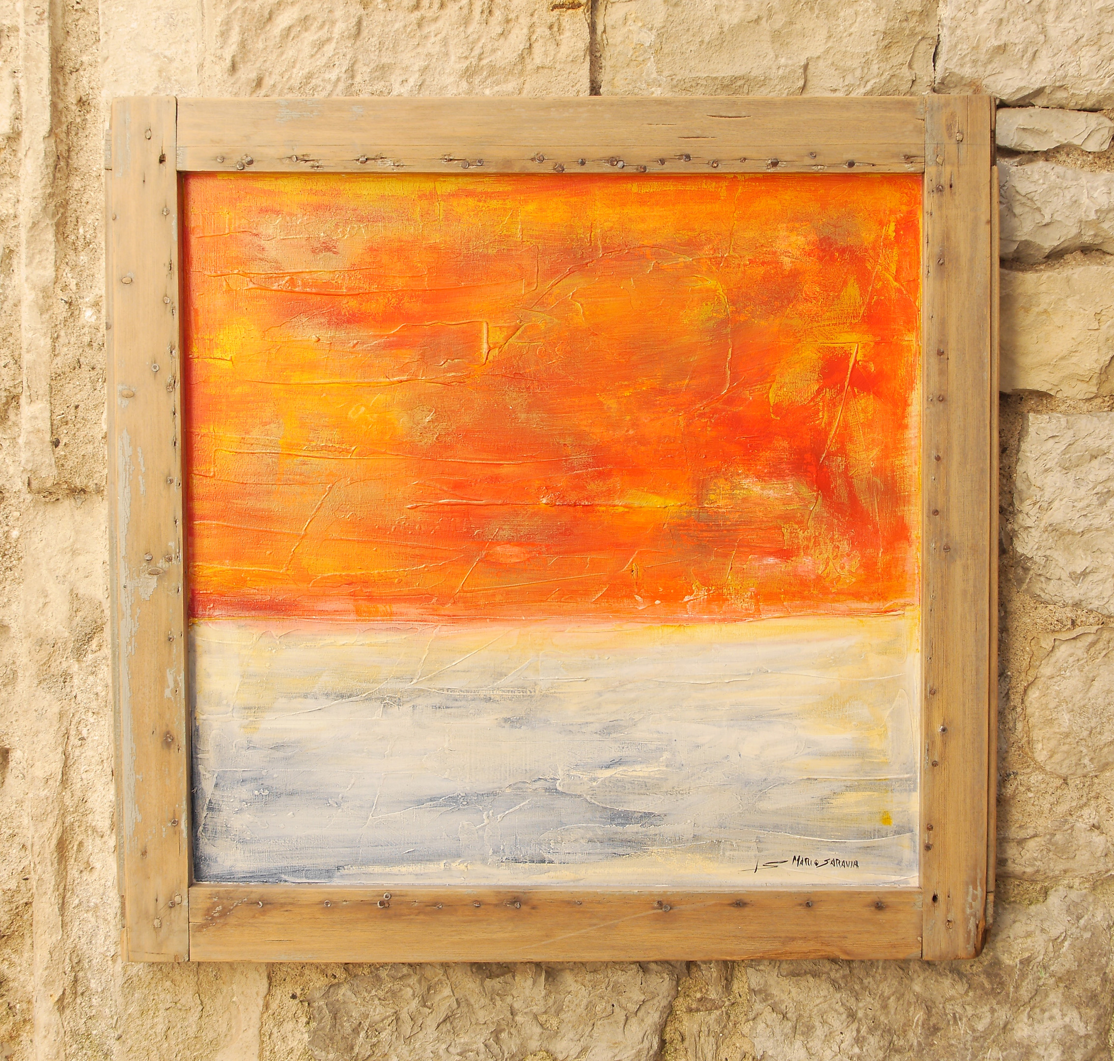 Atelier Mario Saravia, Peinture acrylique avec cadre de récupération